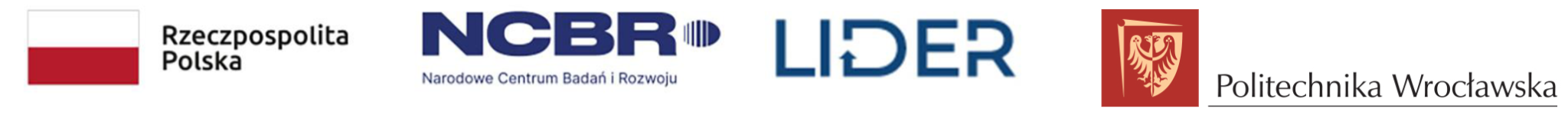 Logotypy: Rzeczpospolita Polska, NCBR, LIDER i Politechnika Wrocławska